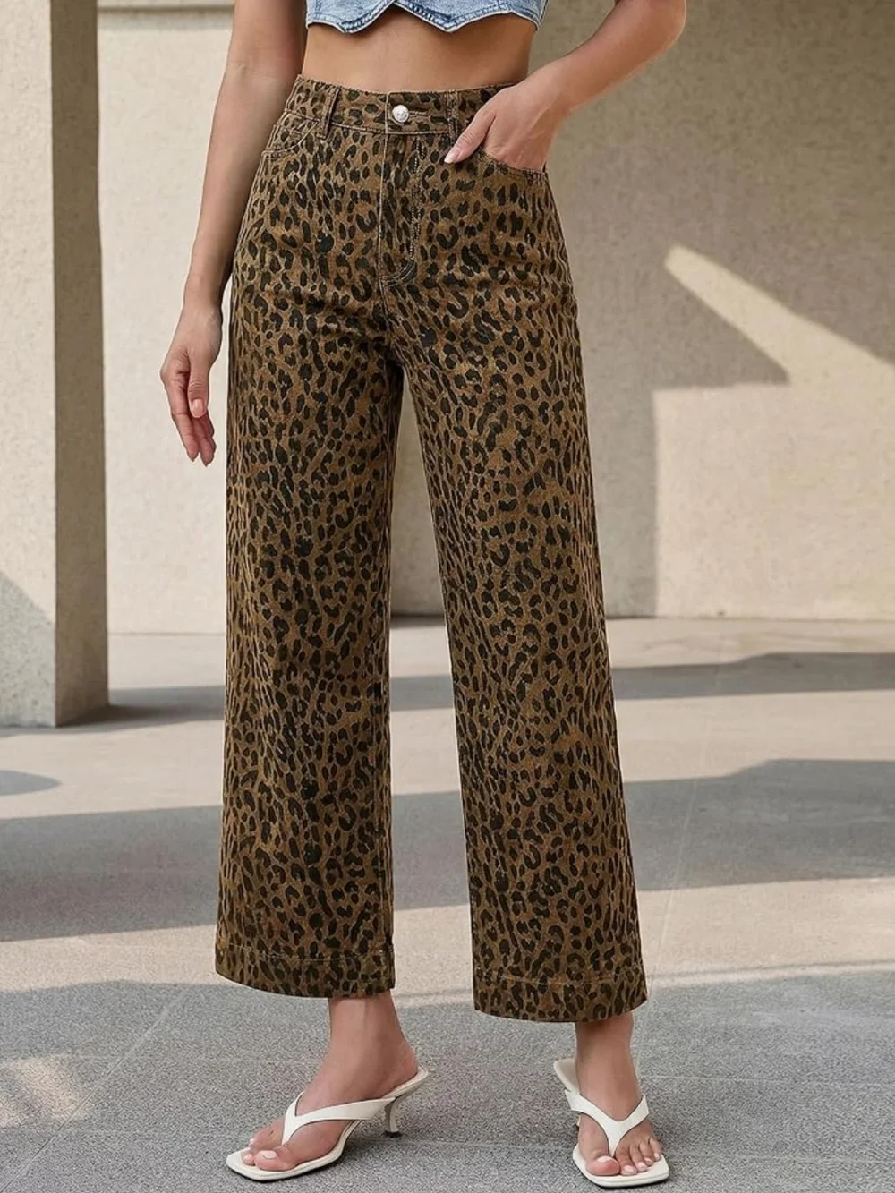 Leopard print high waisted wide leg jeans size 28 medium - Picture 7 of 7